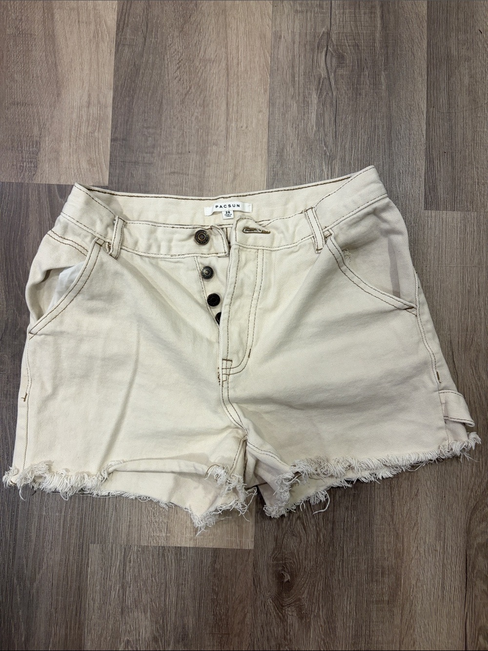 PacSun Cream High-Rise Raw Hem Button-Front Jean Shorts